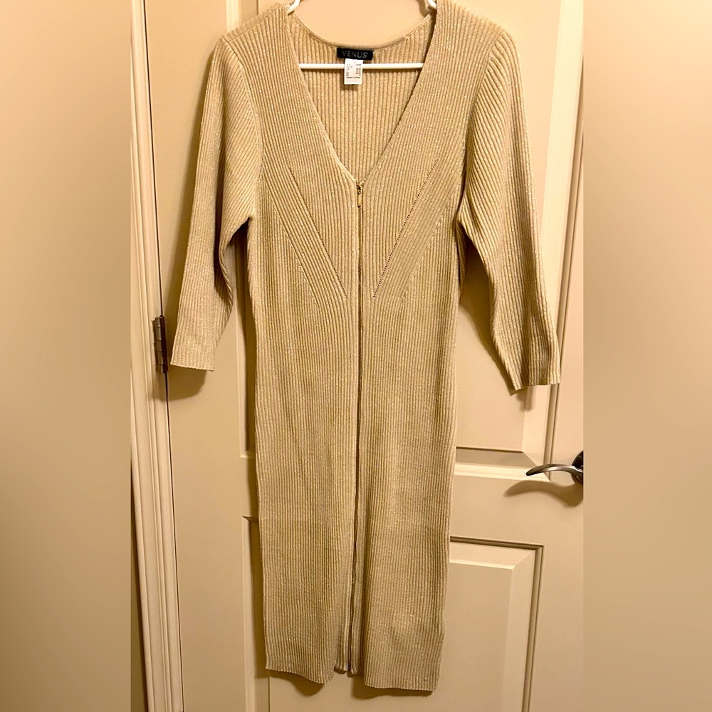 VENUS sweater zipper dress, gold